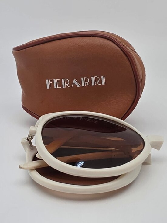 Ferarri White Frame Amber Brown Gradient Lens Folding Sunglasses w/ Case 55mm